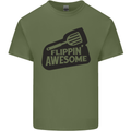 Flipping Awesome Funny BBQ Chef Fathers Day Mens Cotton T-Shirt Tee Top Military Green