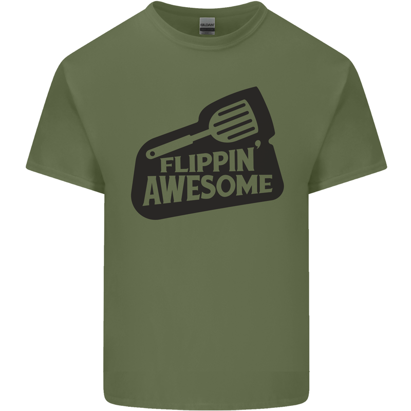 Flipping Awesome Funny BBQ Chef Fathers Day Mens Cotton T-Shirt Tee Top Military Green