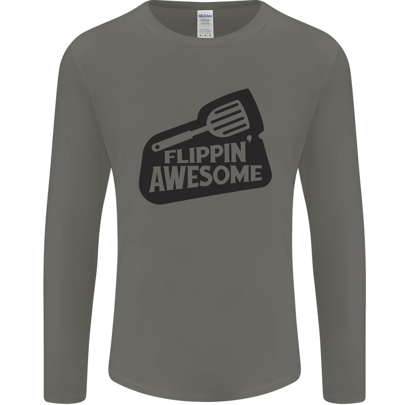 Flipping Awesome Funny BBQ Chef Fathers Day Mens Long Sleeve T-Shirt Charcoal