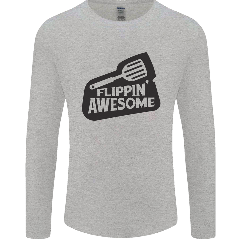 Flipping Awesome Funny BBQ Chef Fathers Day Mens Long Sleeve T-Shirt Sports Grey