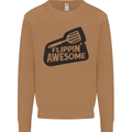 Flipping Awesome Funny BBQ Chef Fathers Day Mens Sweatshirt Jumper Caramel Latte