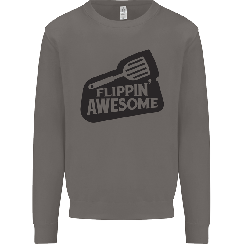 Flipping Awesome Funny BBQ Chef Fathers Day Mens Sweatshirt Jumper Charcoal