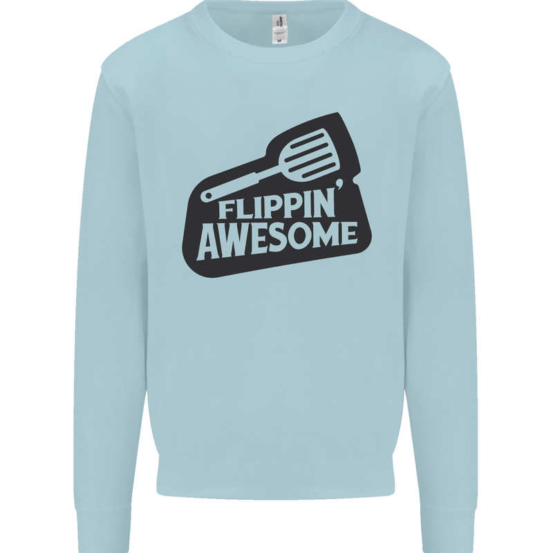 Flipping Awesome Funny BBQ Chef Fathers Day Mens Sweatshirt Jumper Light Blue