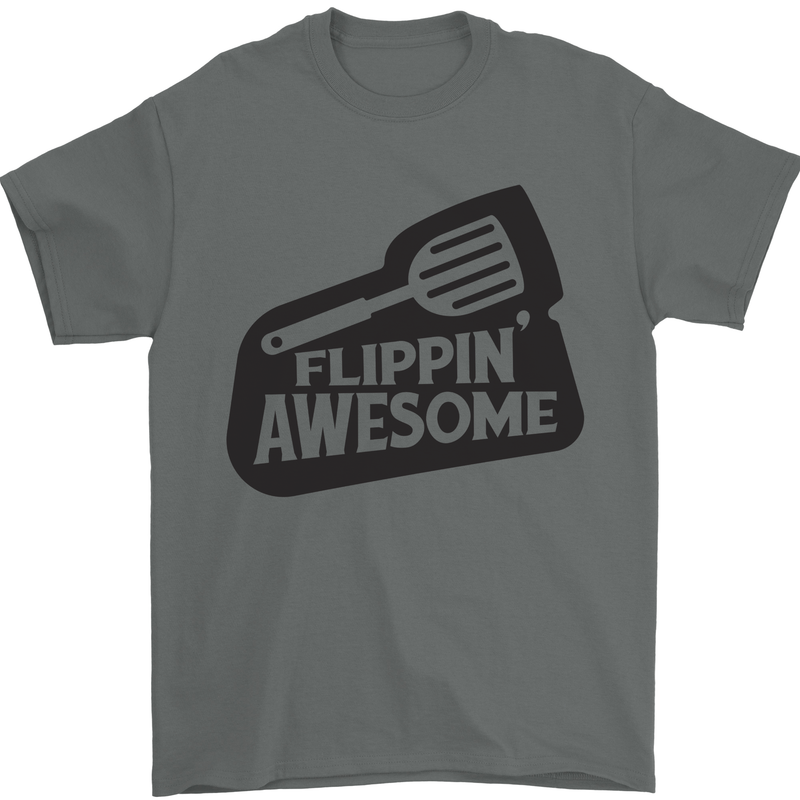 Flipping Awesome Funny BBQ Chef Fathers Day Mens T-Shirt Cotton Gildan Charcoal