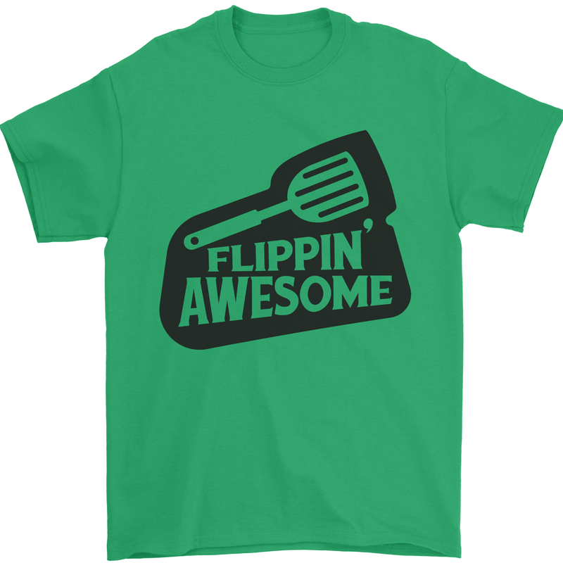 Flipping Awesome Funny BBQ Chef Fathers Day Mens T-Shirt Cotton Gildan Irish Green