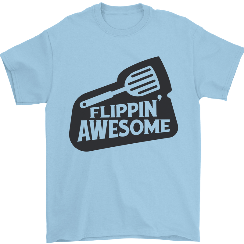 Flipping Awesome Funny BBQ Chef Fathers Day Mens T-Shirt Cotton Gildan Light Blue