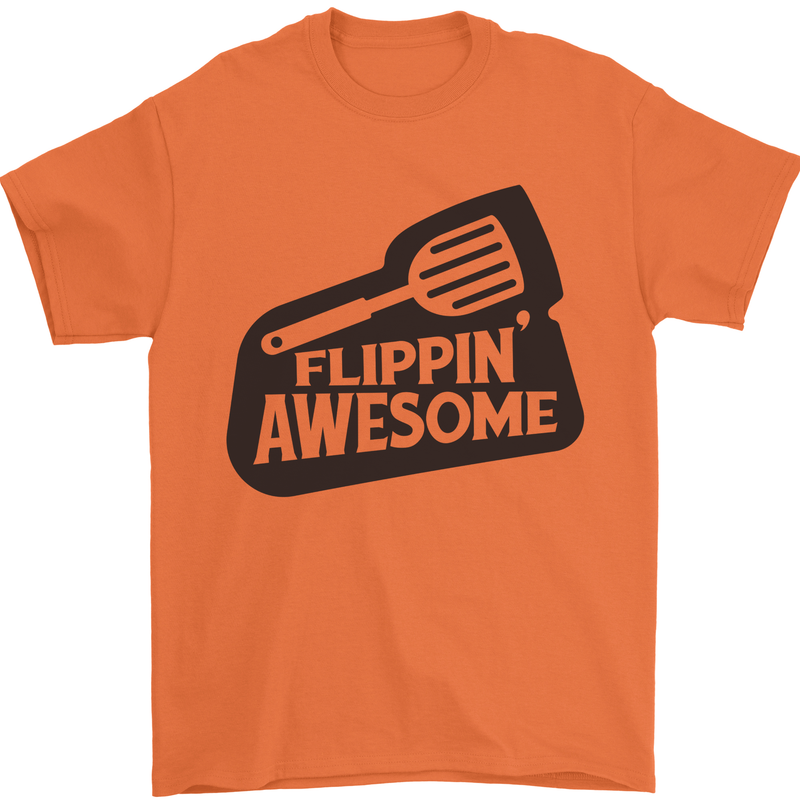 Flipping Awesome Funny BBQ Chef Fathers Day Mens T-Shirt Cotton Gildan Orange