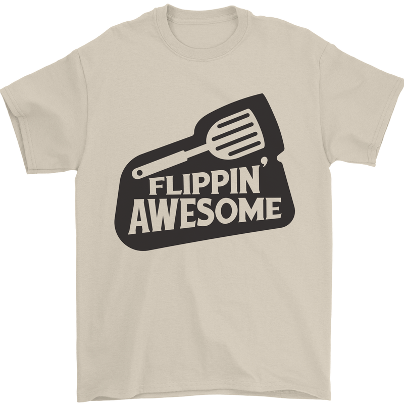 Flipping Awesome Funny BBQ Chef Fathers Day Mens T-Shirt Cotton Gildan Sand