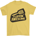 Flipping Awesome Funny BBQ Chef Fathers Day Mens T-Shirt Cotton Gildan Yellow