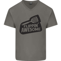 Flipping Awesome Funny BBQ Chef Fathers Day Mens V-Neck Cotton T-Shirt Charcoal