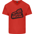 Flipping Awesome Funny BBQ Chef Fathers Day Mens V-Neck Cotton T-Shirt Red