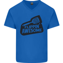 Flipping Awesome Funny BBQ Chef Fathers Day Mens V-Neck Cotton T-Shirt Royal Blue