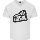 Flipping Awesome Funny BBQ Chef Fathers Day Mens V-Neck Cotton T-Shirt White