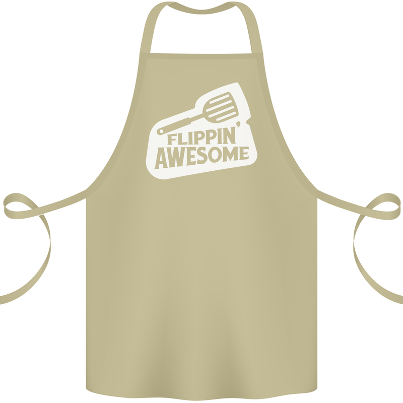 Flipping Awesome Funny Chef BBQ Fathers Day Cotton Apron 100% Organic Khaki