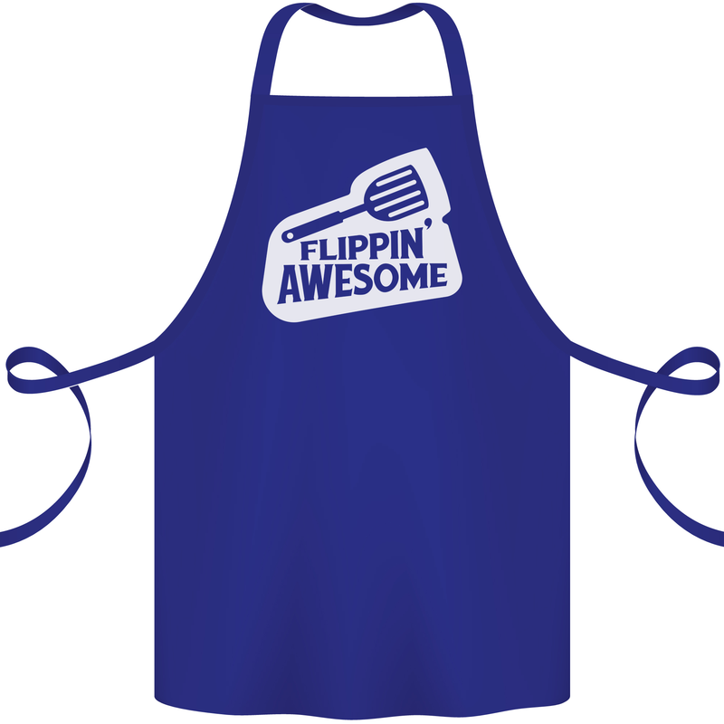 Flipping Awesome Funny Chef BBQ Fathers Day Cotton Apron 100% Organic Royal Blue