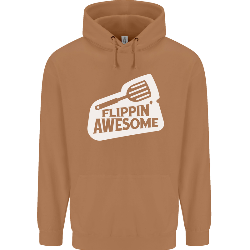 Flipping Awesome Funny Chef BBQ Fathers Day Mens 80% Cotton Hoodie Caramel Latte