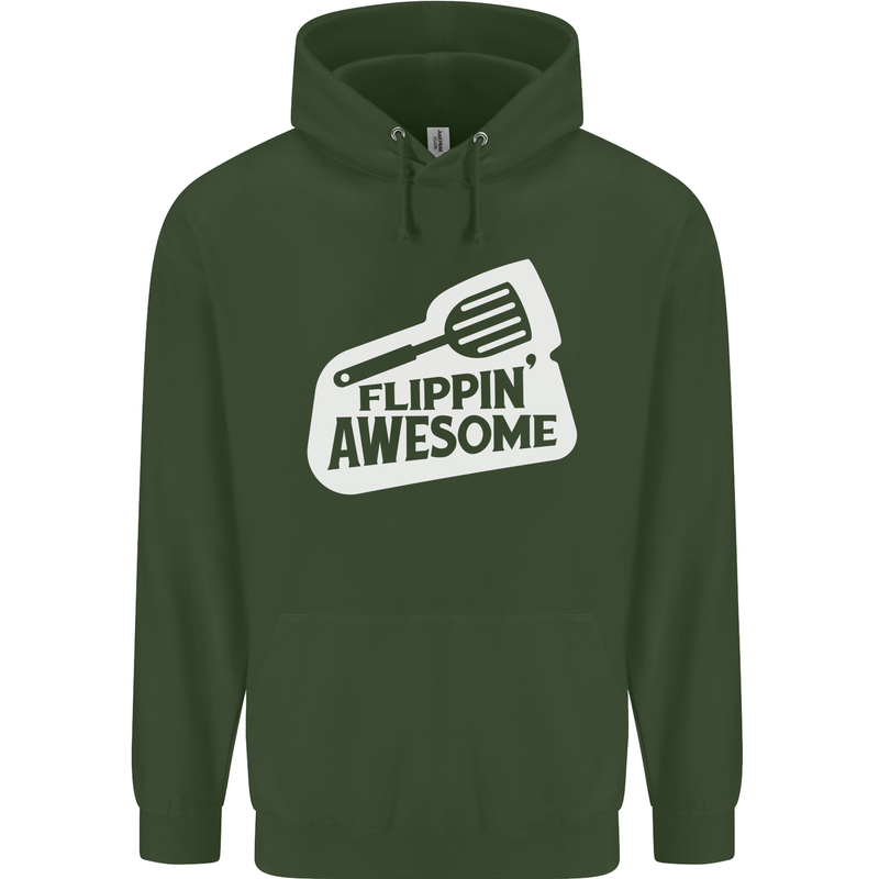 Flipping Awesome Funny Chef BBQ Fathers Day Mens 80% Cotton Hoodie Forest Green