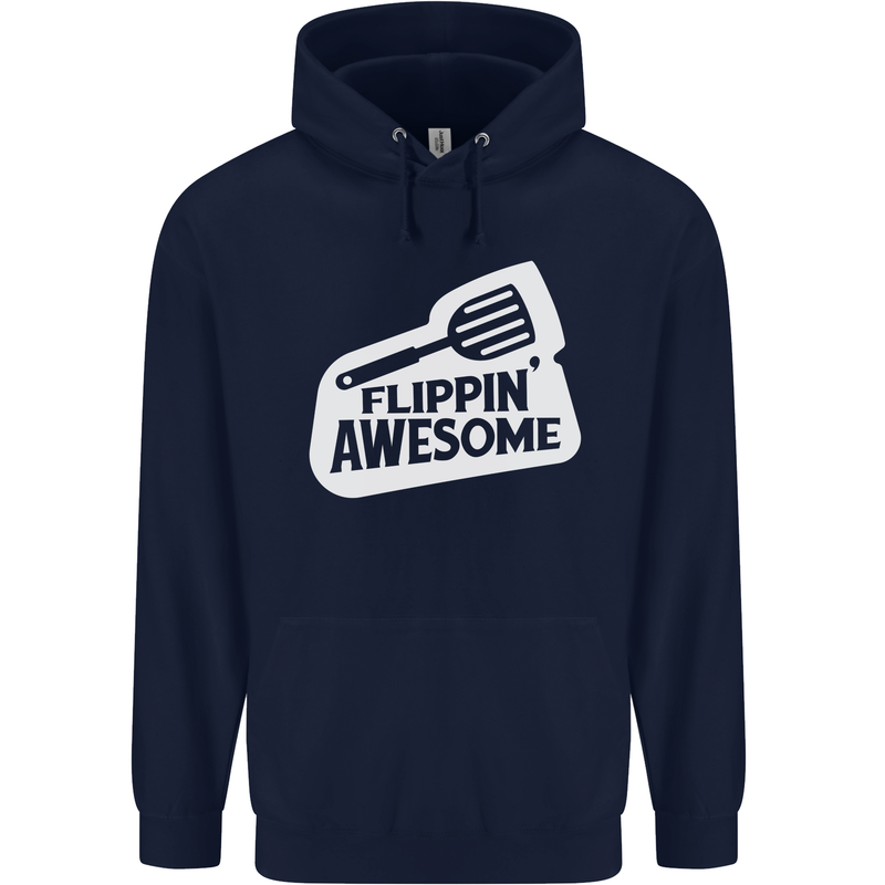 Flipping Awesome Funny Chef BBQ Fathers Day Mens 80% Cotton Hoodie Navy Blue