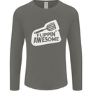 Flipping Awesome Funny Chef BBQ Fathers Day Mens Long Sleeve T-Shirt Charcoal