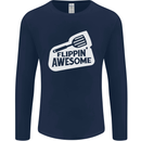 Flipping Awesome Funny Chef BBQ Fathers Day Mens Long Sleeve T-Shirt Navy Blue