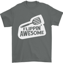 Flipping Awesome Funny Chef BBQ Fathers Day Mens T-Shirt Cotton Gildan Charcoal
