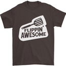 Flipping Awesome Funny Chef BBQ Fathers Day Mens T-Shirt Cotton Gildan Dark Chocolate