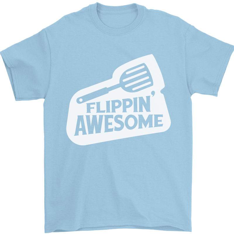 Flipping Awesome Funny Chef BBQ Fathers Day Mens T-Shirt Cotton Gildan Light Blue