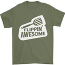 Flipping Awesome Funny Chef BBQ Fathers Day Mens T-Shirt Cotton Gildan Military Green