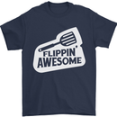 Flipping Awesome Funny Chef BBQ Fathers Day Mens T-Shirt Cotton Gildan Navy Blue