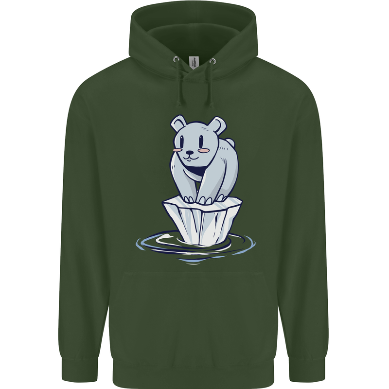 Floating Polar Bear Climate Change Environment Childrens Kids Hoodie Forest Green