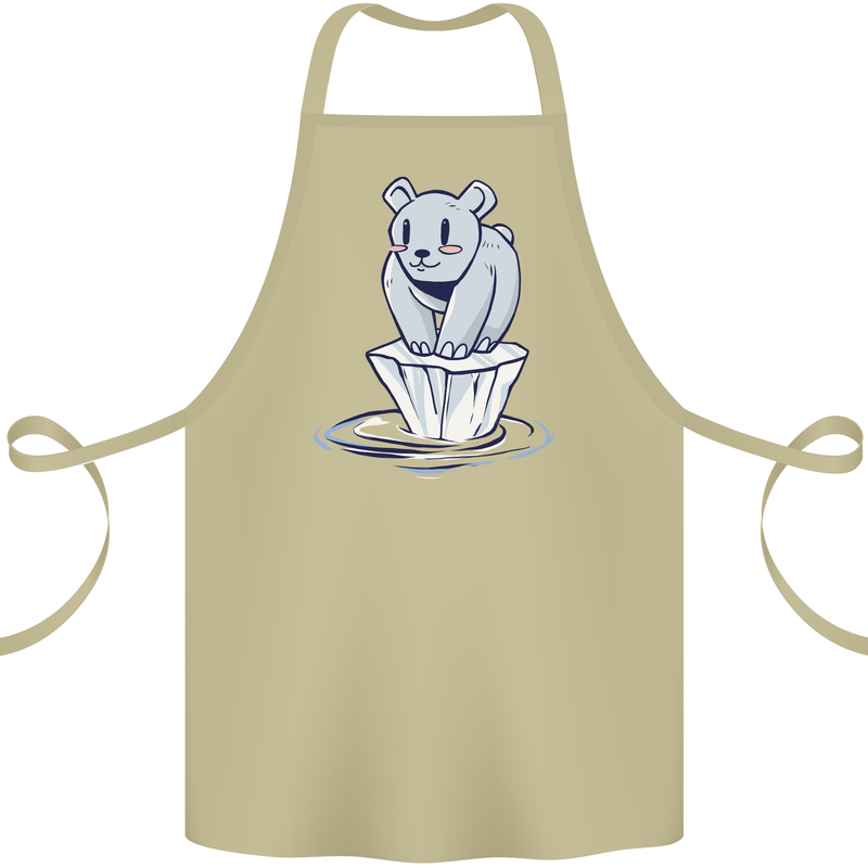 Floating Polar Bear Climate Change Environment Cotton Apron 100% Organic Khaki
