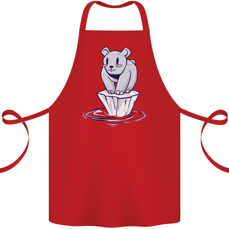 Floating Polar Bear Climate Change Environment Cotton Apron 100% Organic Red