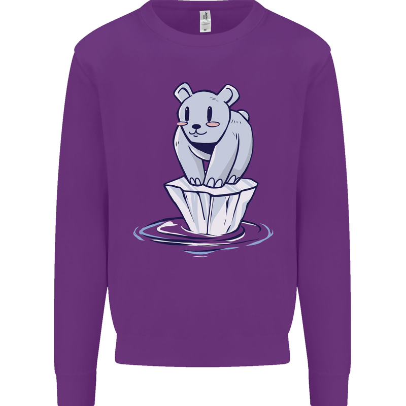 Floating Polar Bear Climate Change Environment Kids Sweatshirt Jumper Purple