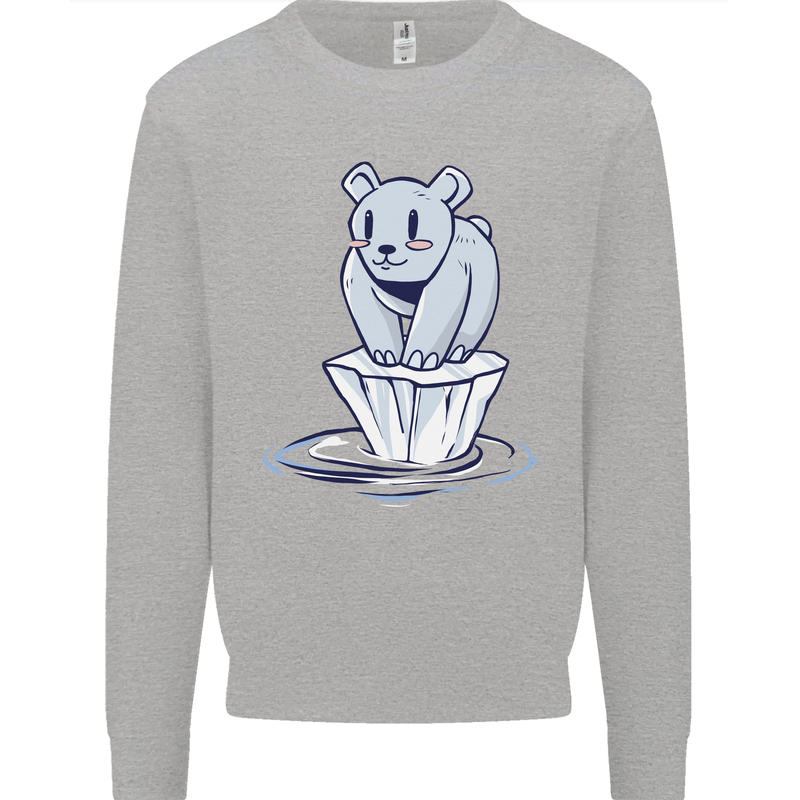 Floating Polar Bear Climate Change Environment Kids Sweatshirt Jumper Sports Grey