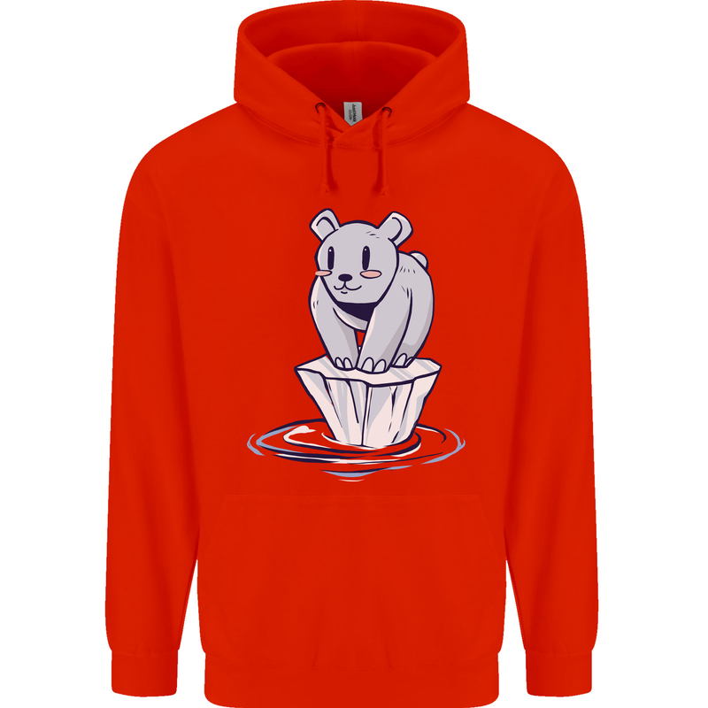 Floating Polar Bear Climate Change Environment Mens 80% Cotton Hoodie Bright Red