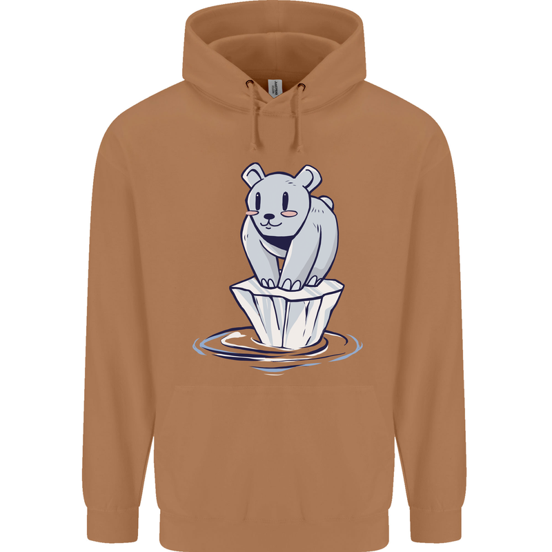 Floating Polar Bear Climate Change Environment Mens 80% Cotton Hoodie Caramel Latte