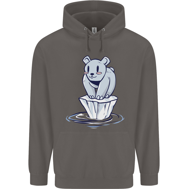 Floating Polar Bear Climate Change Environment Mens 80% Cotton Hoodie Charcoal