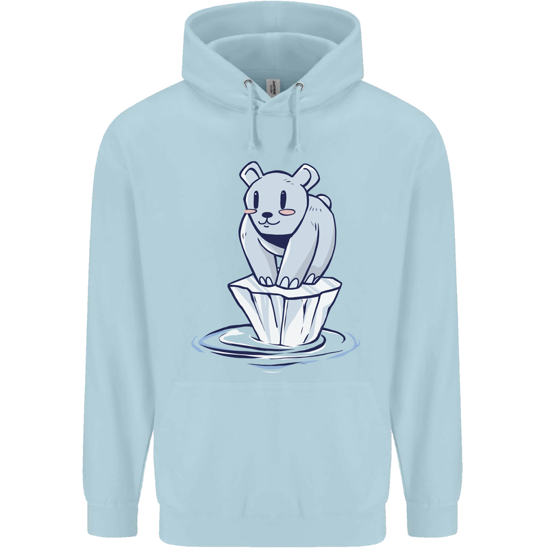 Floating Polar Bear Climate Change Environment Mens 80% Cotton Hoodie Light Blue