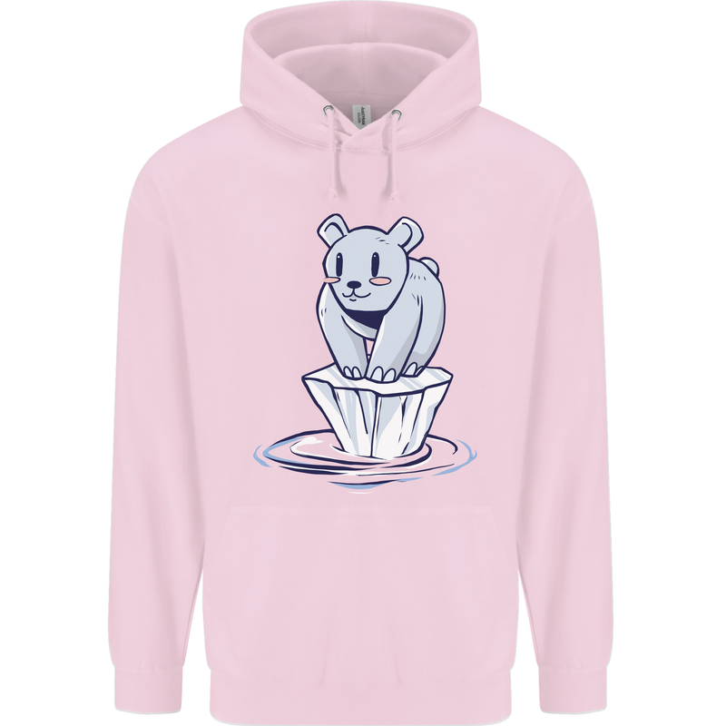 Floating Polar Bear Climate Change Environment Mens 80% Cotton Hoodie Light Pink