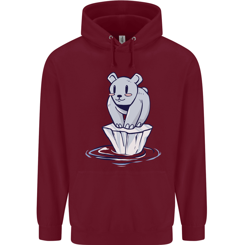 Floating Polar Bear Climate Change Environment Mens 80% Cotton Hoodie Maroon