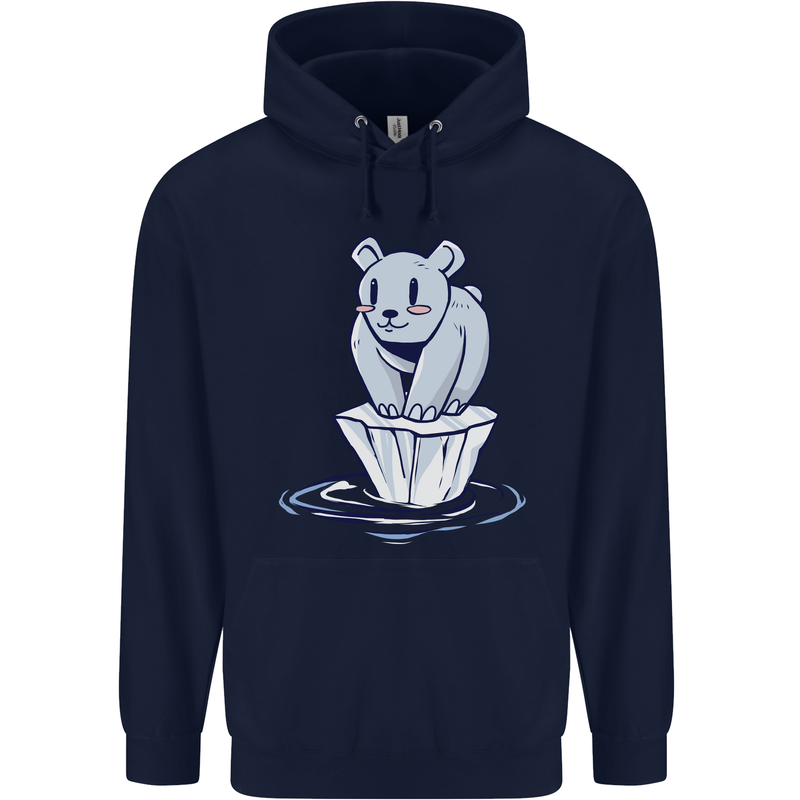 Floating Polar Bear Climate Change Environment Mens 80% Cotton Hoodie Navy Blue