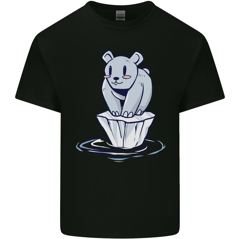 Floating Polar Bear Climate Change Environment Mens Cotton T-Shirt Tee Top Black