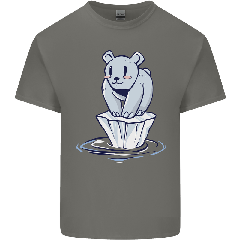Floating Polar Bear Climate Change Environment Mens Cotton T-Shirt Tee Top Charcoal
