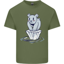 Floating Polar Bear Climate Change Environment Mens Cotton T-Shirt Tee Top Military Green