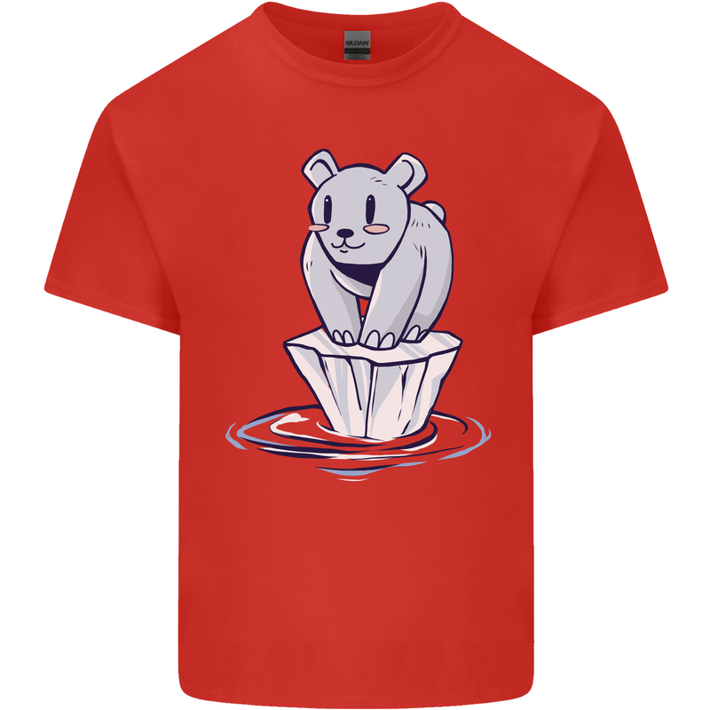 Floating Polar Bear Climate Change Environment Mens Cotton T-Shirt Tee Top Red