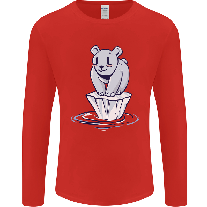 Floating Polar Bear Climate Change Environment Mens Long Sleeve T-Shirt Red