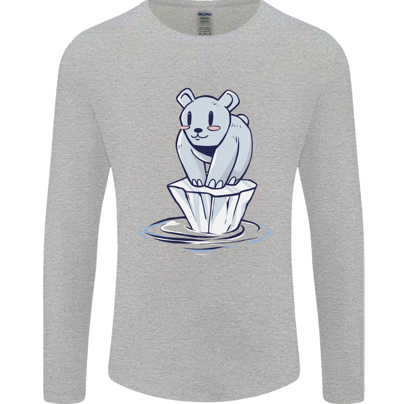 Floating Polar Bear Climate Change Environment Mens Long Sleeve T-Shirt Sports Grey