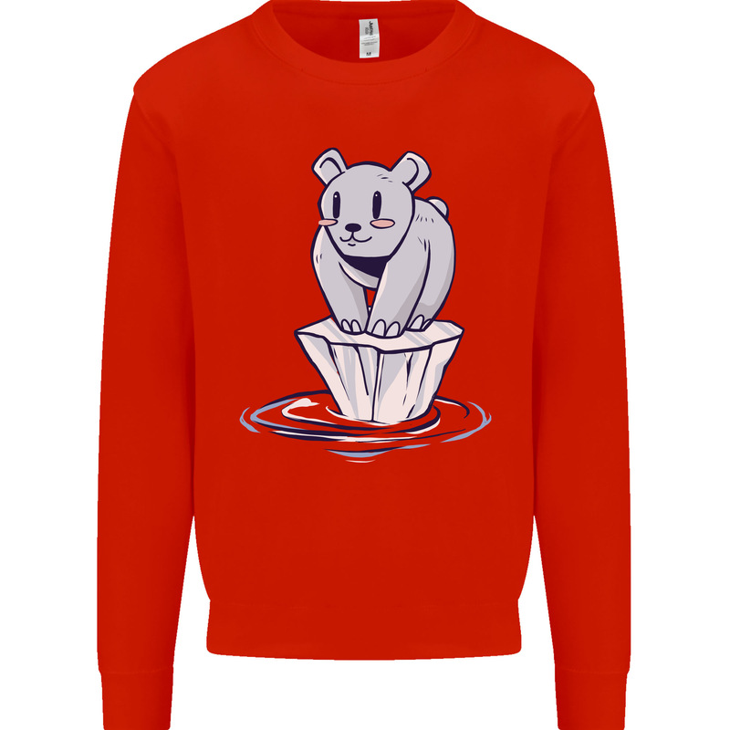 Floating Polar Bear Climate Change Environment Mens Sweatshirt Jumper Bright Red