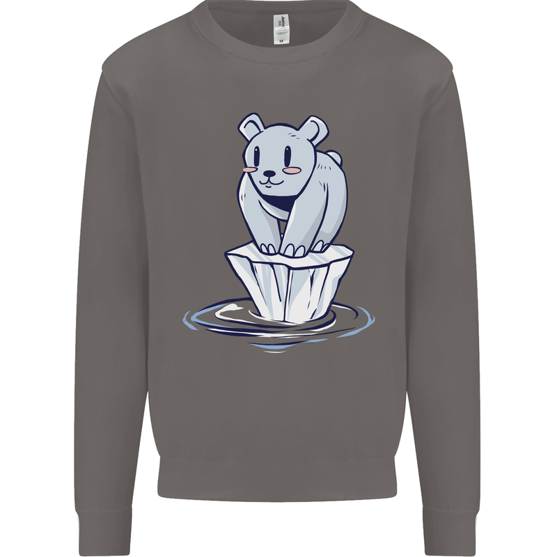 Floating Polar Bear Climate Change Environment Mens Sweatshirt Jumper Charcoal