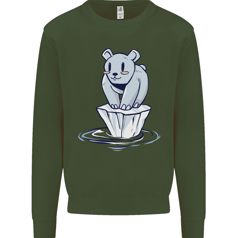 Floating Polar Bear Climate Change Environment Mens Sweatshirt Jumper Forest Green